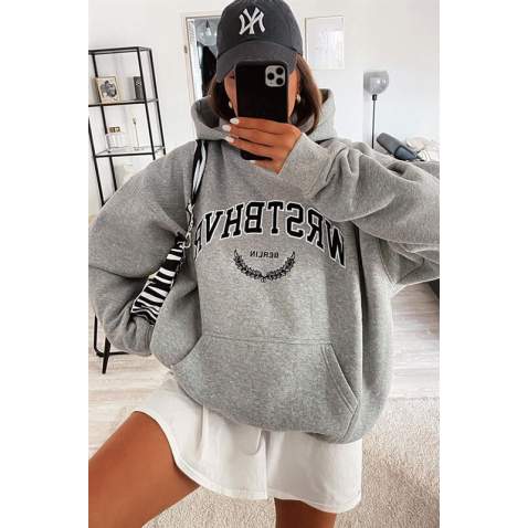 Mad Girls Printed Gray Sweatshirt MG923 - Gri