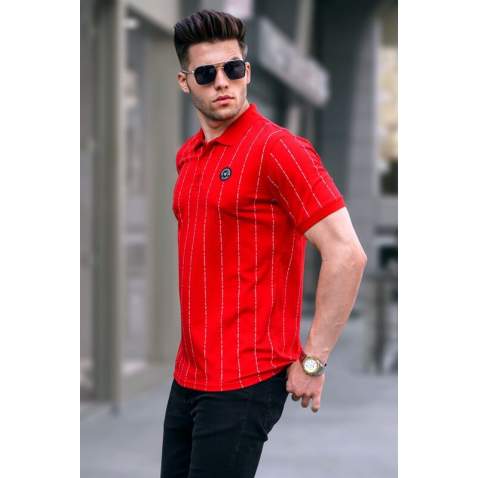 Men Striped Red Polo T-Shirt 5879 - Kırmızı