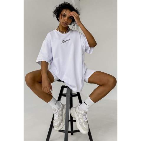 Women Printed Oversize White T-Shirt MG1491 - Beyaz