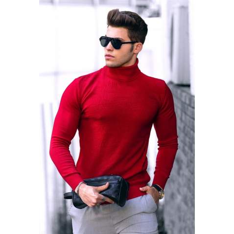 Madmext Red Turtleneck Patterned Jumper 4657 - Kırmızı