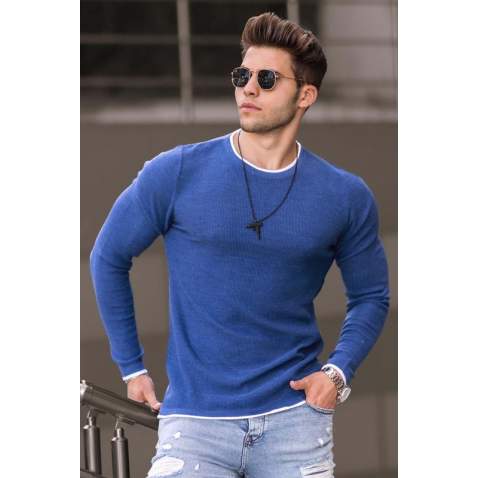 Madmext Blue Crewneck Knitwear Jumper 4637 - Mavi