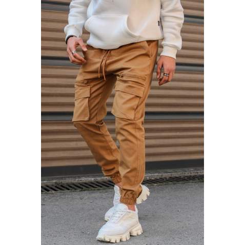 Madmext Men Slim Fit Tan Cargo Trousers 5688 - Taba