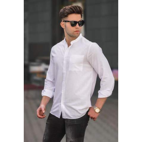 Men White Linen Shirt 5548 - Beyaz