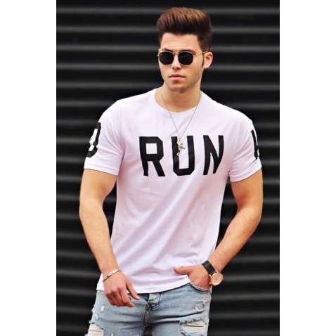 Madmext White Printed T-shirt for Men 3035 - Beyaz