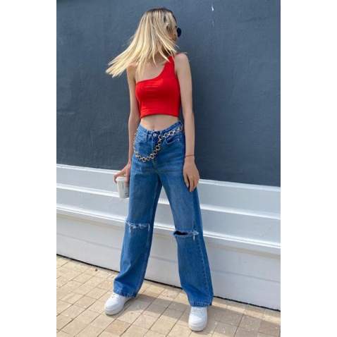 Mad Girls Blue Ripped Jeans Mg1160 - Mavi