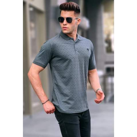 Men Designed Smoke Gray Polo T-Shirt 5889 - Füme