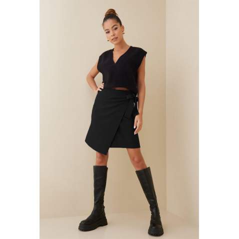 Women Black Basic Skirt Short - Siyah