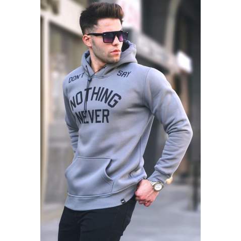 Smoke Gray Printed Hoodie Sweatshirt 5898 - Füme