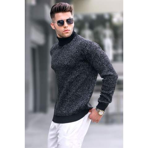 Black Designed Knitted Sweater 5765 - Siyah