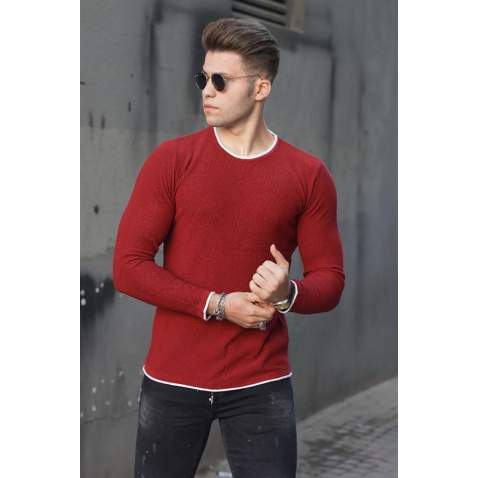 Madmext Tile Red Crew-Neck Men Knitwear Jumper 4637 - Kiremit