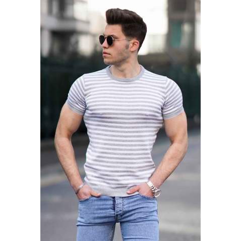 Madmext Grey Knitwear T-shirt for Men 4602 - Gri