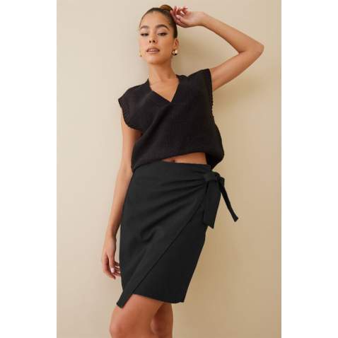 Women Black Basic Skirt Short - Siyah