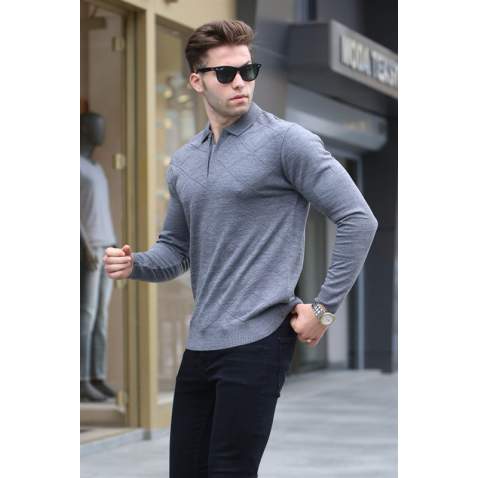 Anthracite Knitwear Polo Sweater 5973 - Antrasit