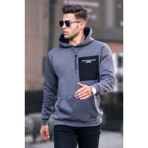 Smoke Gray Printed Hoodie Sweatshirt 6004 - Füme