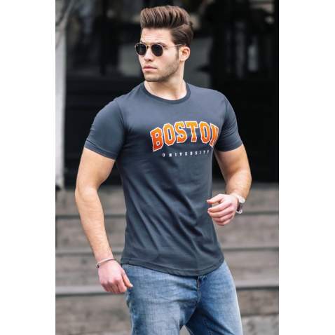 Madmext Men Printed Smoke Gray T-shirt 4955