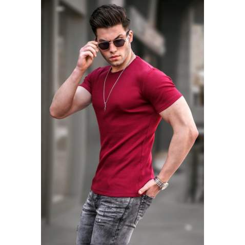 Madmext Men Basic Maroon T-Shirt 4077 - Bordo