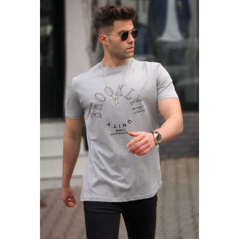 Madmext Men Printed Dye Gray T-shirt 5371 - Boyalı gri