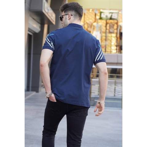 Men Designed Navy Blue Polo T-Shirt 5870 - Lacivert