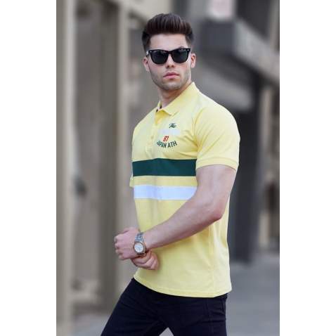 Men Embroided Yellow Polo T-Shirt 5868 - Sarı