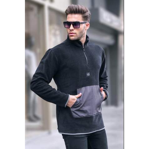 Black Zip Neck Sweatshirt 6018 - Siyah