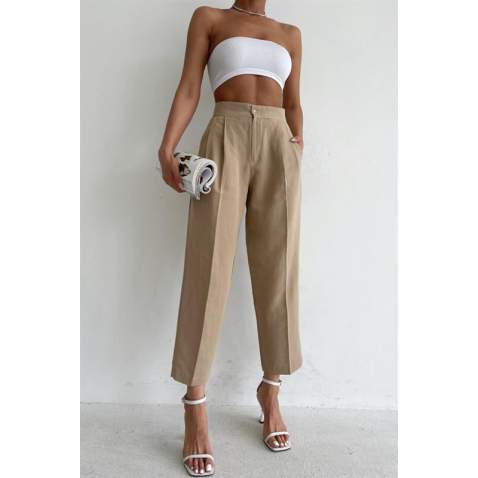 Ecru High Waist Basic Trousers MG1554 - Ekru