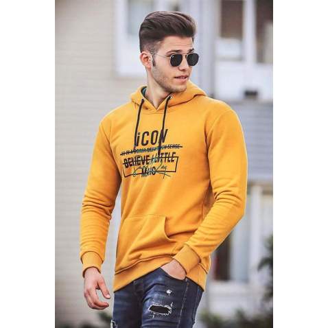 Madmext Yellow Printed Hoodie 4376 - Sarı