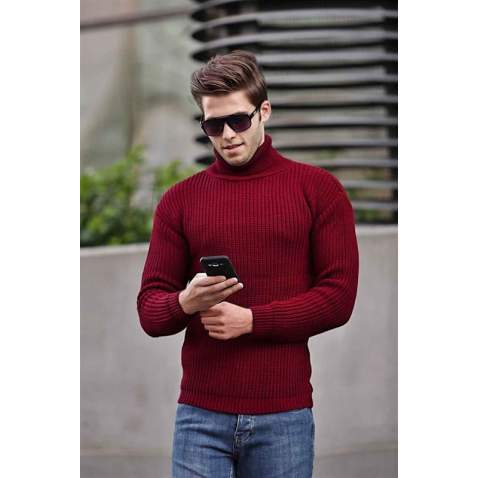 Madmext Claret Red Turtleneck Jumper 4368 - Bordo