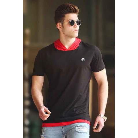 Madmext Black Basic T-shirt with Hood for Men 4554 - Siyah