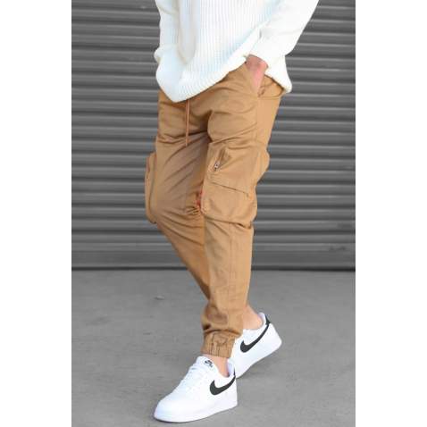 Madmext Men Slim Fit Tan Brown Cargo Trousers 5704 - Taba