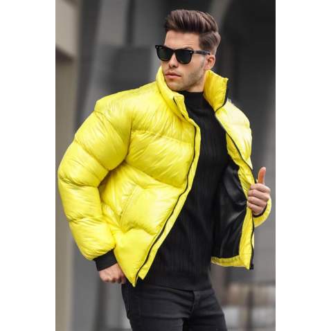 Yellow Shiny Basic Puffer Jacket 5993 - Sarı