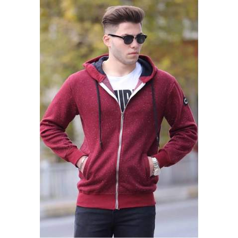 Madmext Fermuarlı Bordo Kapşonlu Sweatshirt 2256 - Bordo