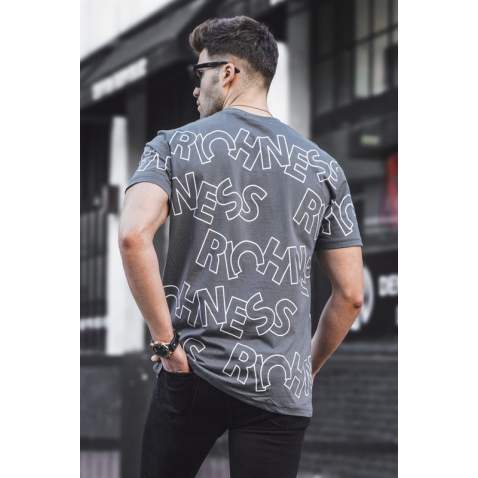 Madmext Men Printed Smoke Gray T-shirt 5818 - Füme