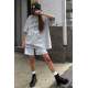 Women Printed Gray Oversize T-Shirt MG1510 - Gri