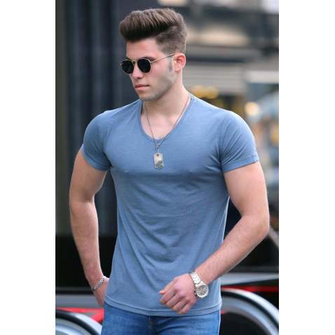 Madmext Men Basic Indigo T-shirt 4054 - İndigo