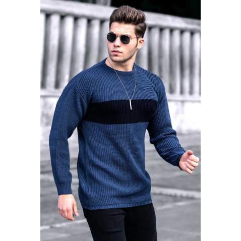 Madmext Indigo Men's Jumper 4698 - İndigo