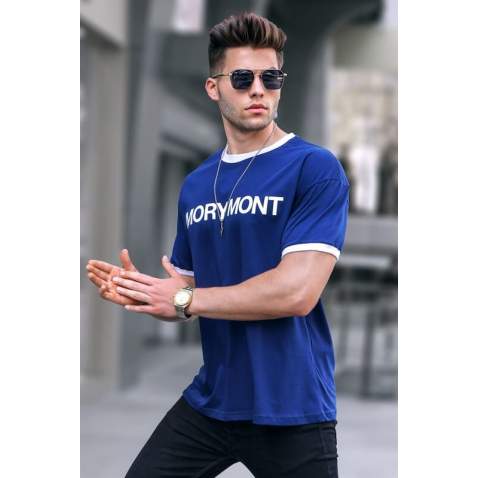 Men Printed Navy Blue Regular Fit T-Shirt 5884 - Lacivert