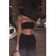 Mad Girls Black Strappy Plain Strapless Crop Top MG318 - Siyah