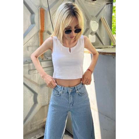 Mad Girls White Crop Top MG362 - Beyaz