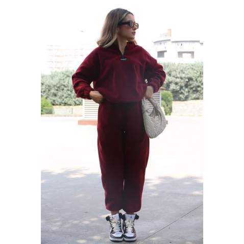 Maroon Polar Fleece Tracksuit MG1546 - Bordo