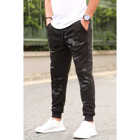 Madmext Printed Black Sweatpants For Men 5430 - Siyah