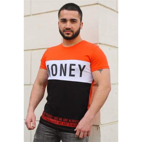 Madmext Orange "Money" Printed T-shirt for Men 3077 - Turuncu