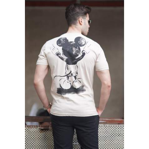 Madmext Men Printed Beige T-shirt 5275 - Bej