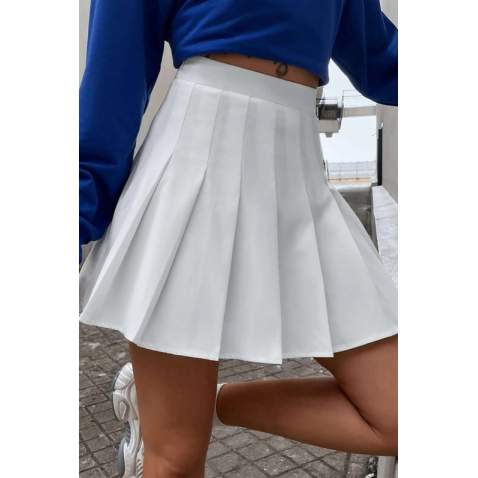 Women White Pleated Basic Mini Skirt MG1455 - Beyaz