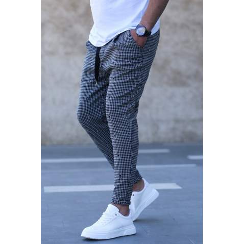 Madmext Men Checkered White Sweatpants 4219 - Beyaz