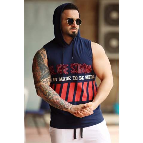 Madmext Men Navy Blue Tank Top Hoodie 2858 - Lacivert