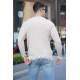 Stone White Ripped Design Knitwear Sweater 5998 - Taş rengi