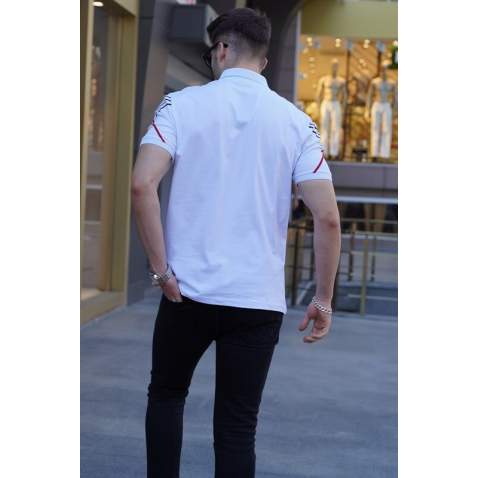 Men Designed White Polo T-Shirt 5870 - Beyaz