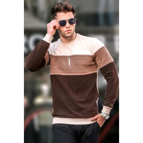 Beige Designed Knitwear Sweater 5966 - Bej