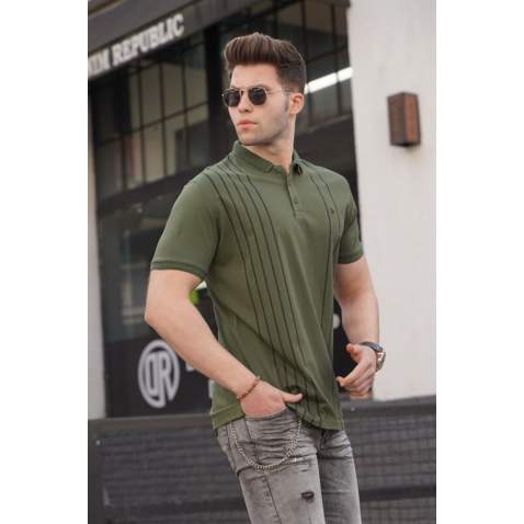 Men Khaki Green Polo T-Shirt 5822 - Haki yeşili