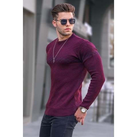 Maroon Designed Knitwear Sweater 5972 - Bordo